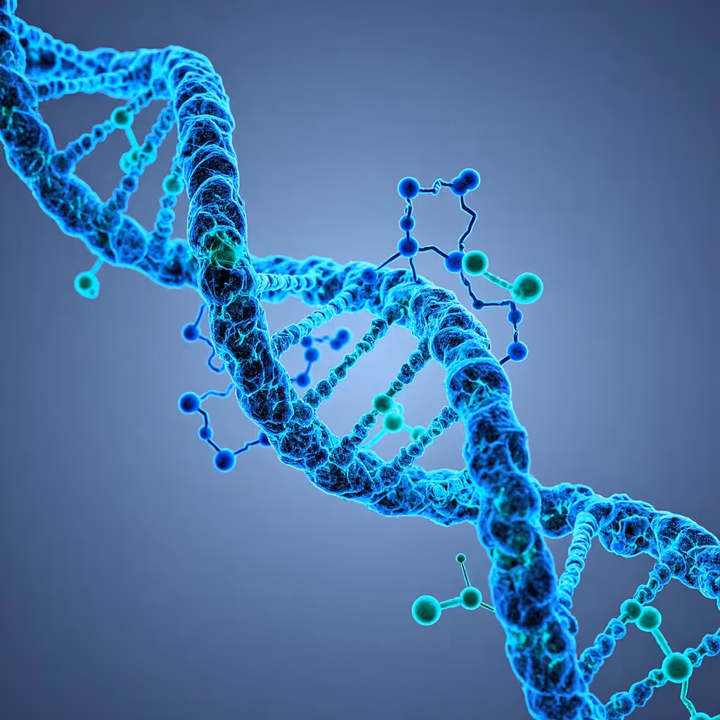 Abstract molecular structure representing GLP-1 and glucagon dual-action mechanism in obesity treatment research